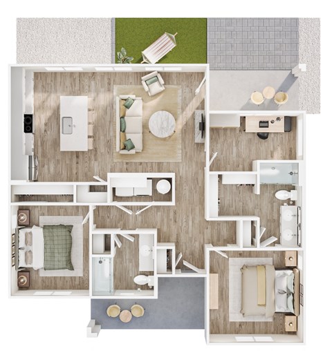 Floor plan for 2 beds, 2 baths, 1124 sqft